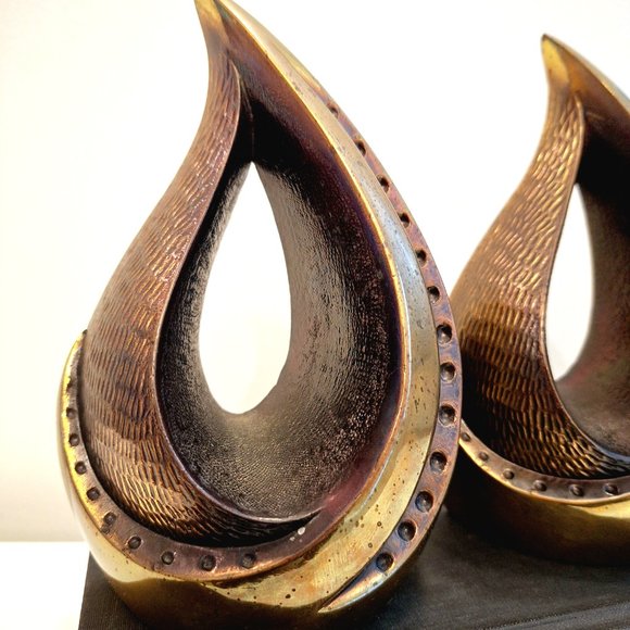 Ben Seibel for Jenfred 'Flame' Brass Bookends, 1950's Jenfredware Sculptural Boo - Picture 5 of 11